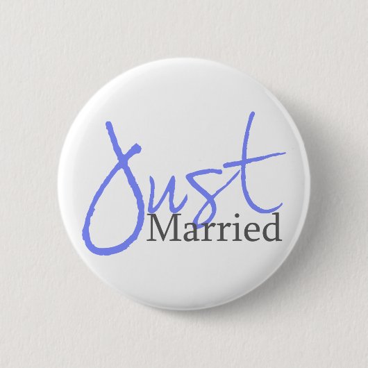 Gerade verheiratet (blaues Skript) Button (Vorderseite)