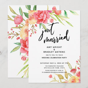 Gerade Verheiratet Boho Blumen Hochzeitsempfang Einladung