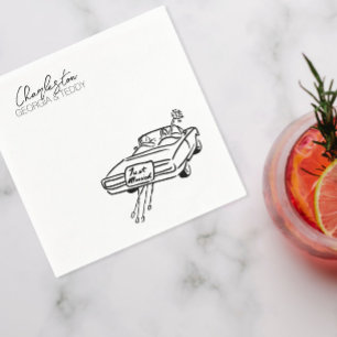 Gerade verheiratet Doodle Car Hochzeitcocktail Ser Serviette