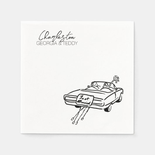 Gerade verheiratet Doodle Car Hochzeitcocktail Ser Serviette (Vorderseite)