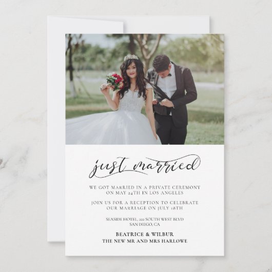 Gerade verheiratet Elegant Kalligraphie Ankündigun Einladung (Vorderseite)