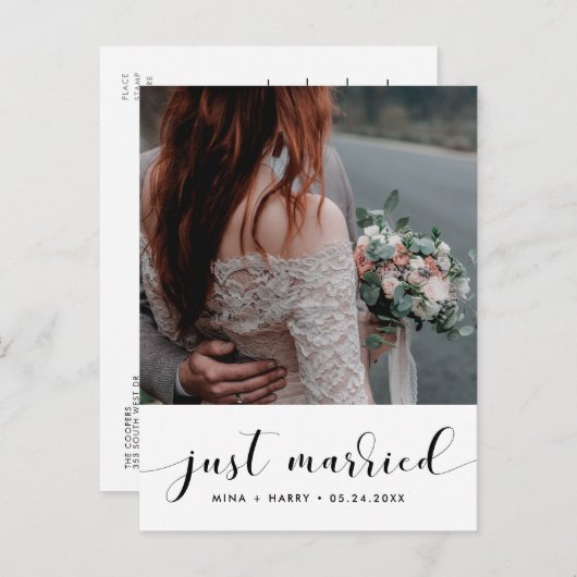Gerade verheiratet Elegante Ankündigung Foto Postkarte (Vorne/Hinten)