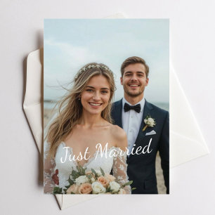 Gerade Verheiratet Elegante Hochzeitsfoto-Ankündig Einladung