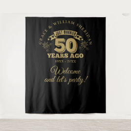 Gerade verheiratet Gold 50 Jahre Foto Hintergrund Wandteppich