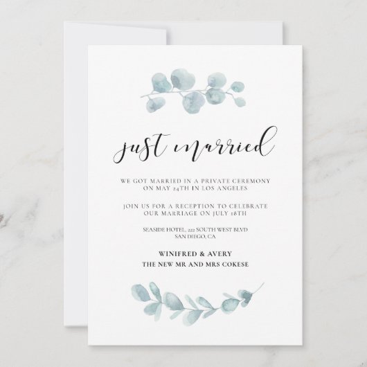 Gerade verheiratet Grüne Hochzeitsankündigung Einladung (Vorderseite)