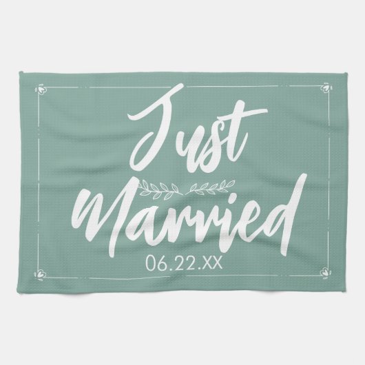 Gerade verheiratet mit Hochzeitstag Geschenk Küche Geschirrtuch (Horizontal)