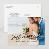 Gerade verheiratet Modern Ankündigung Foto Postkarte (Vorne/Hinten)