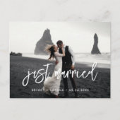 Gerade verheiratet Modernes Hochzeitsfest Foto Postkarte (Vorderseite)