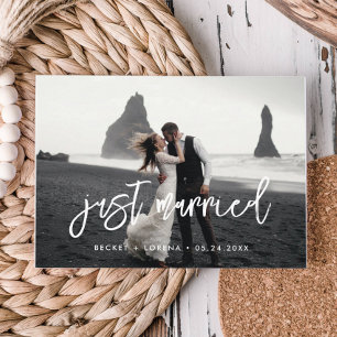 Gerade verheiratet Modernes Hochzeitsfest Foto Postkarte