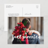 Gerade verheiratet Modernes Skript Hochzeit Foto Postkarte (Vorne/Hinten)