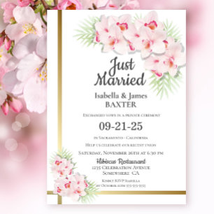 Gerade verheiratet Pinke Orchideen Florale Hochzei Einladung