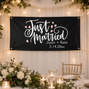 Gerade verheiratet rosa Herzen Schrift Namen Hochz Banner