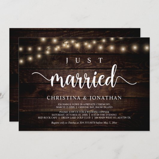 Gerade verheiratet, rustikale Hochzeitsfeier Einladung (Vorne/Hinten)