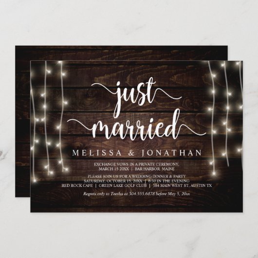 Gerade verheiratet, rustikales Holz, Hochzeitsfeie Einladung (Vorne/Hinten)