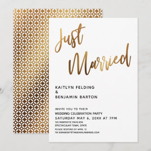 Gerade Verheiratet Typografie Goldene Hochzeitsfei Einladung