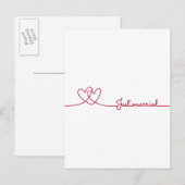 Gerade verheiratet, zwei rote Herzen ziehen Ankündigungspostkarte (Vorne/Hinten)