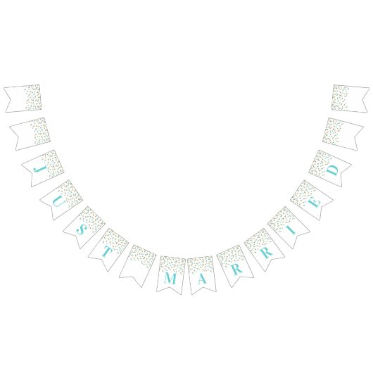 Gerade verheiratete Fahnen-hellblauer GoldConfetti Wimpelkette (Alle)