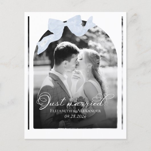 Gerade verheiratete Hochzeitskarten | Blue Bow (Vorderseite)