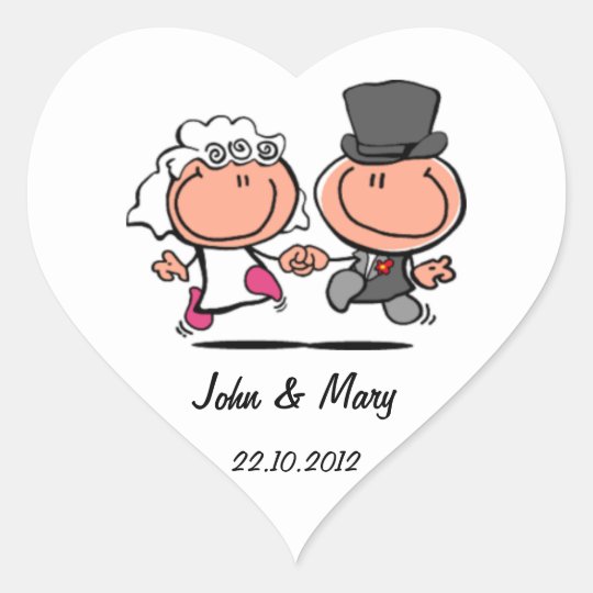 Gerade Verheirateter Hochzeitspaar Cartoon Herz Aufkleber Zazzle De