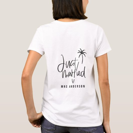 Gerade verheirateter Palme-Hochzeitsgeschenkstrand T-Shirt (Rückseite)