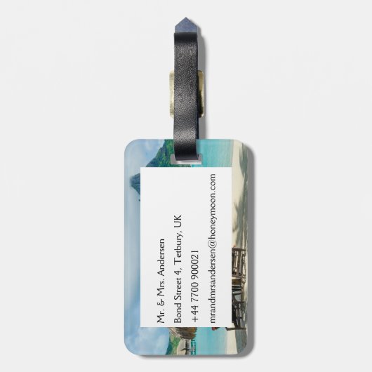 Gerade verheirateter tropischer gepäckanhänger (Rückseite vertikal)