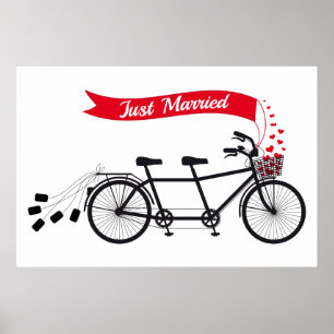 Gerade verheiratetes Plakat, wedding Tandemfahrrad Poster