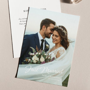 Gerade Verheiratetes Skript Hochzeitsfoto-Ankündig Einladung