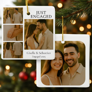 Gerade verlobtes Foto-Paar Verlobung Weihnachten Keramikornament