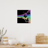 Geradeter Regenbogen auf Schwarz - Schmetterlinge Poster (Küche)