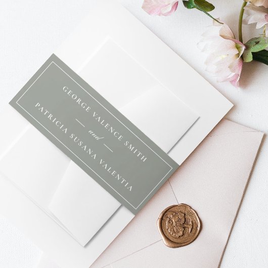 Gerahmt | Calligraphy Elegant Sage Green Wedding Einladungsbanderole