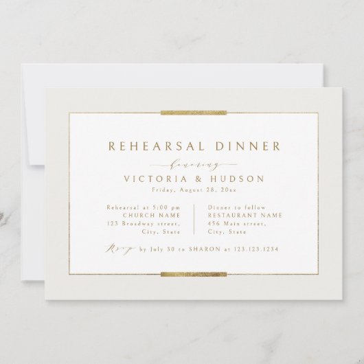 Gerahmt Elegante Einfache Moderne Probe Abendessen Einladung (Vorderseite)
