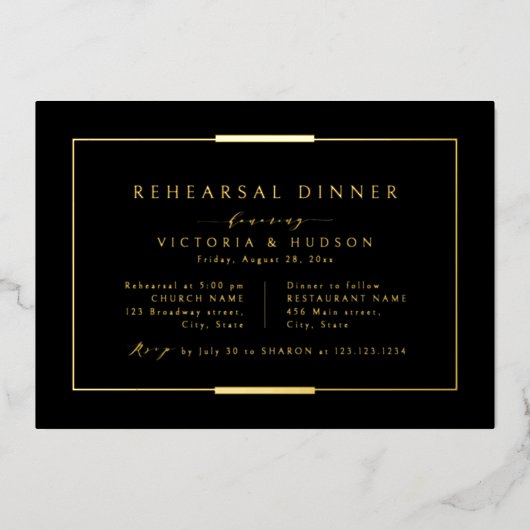 Gerahmt Elegante Schwarzes Gold Einfache Probe Abe Folieneinladung (Vorderseite)