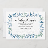 Gerahmt Greeenery Blätter Blue and Green Baby Show Einladung (Vorderseite)