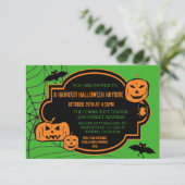 Gerahmt Green/Orange Pumpkin - 3x5 Halloween Einla Einladung (Stehend Vorderseite)