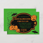 Gerahmt Green/Orange Pumpkin - 3x5 Halloween Einla Einladung (Vorne/Hinten)