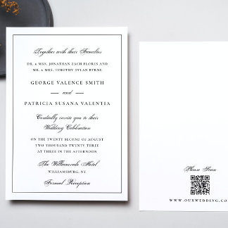 Gerahmt | Kalligraphie Elegant White QR Code Weddi Einladung