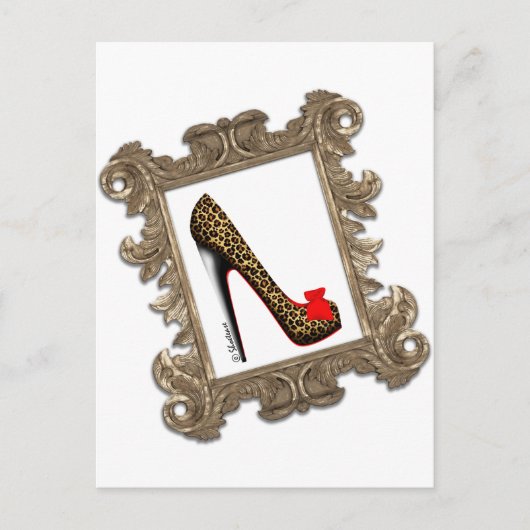 Gerahmt Leopard Stiletto Pump Postkarte (Vorderseite)