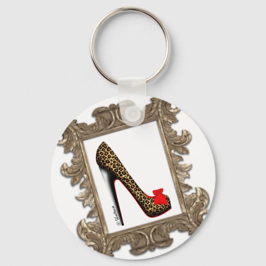 Gerahmt Leopard Stiletto Pump Schlüsselanhänger (Vorderseite)