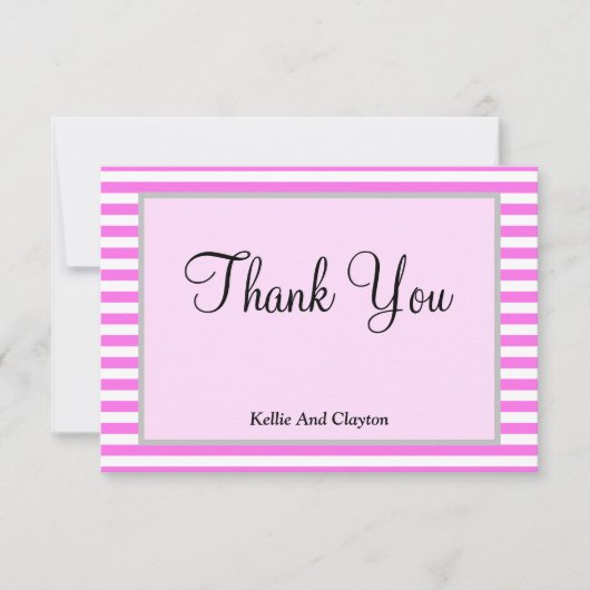 Gerahmt Rosa/weiße Streifen Danke Karte (Vorderseite)