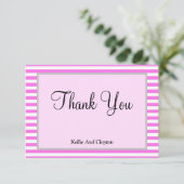 Gerahmt Rosa/weiße Streifen Danke Karte (Stehend Vorderseite)