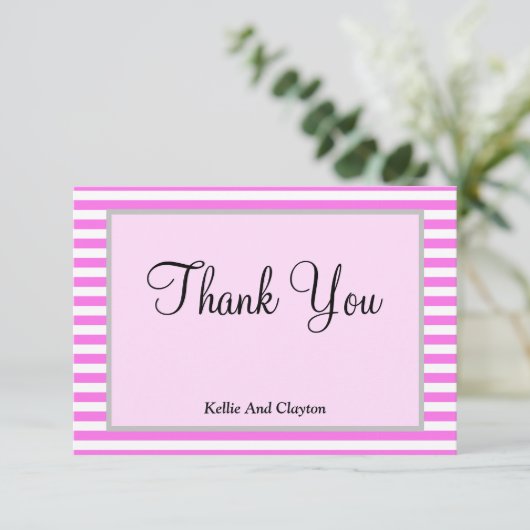 Gerahmt Rosa/weiße Streifen Danke Karte (Stehend Vorderseite)