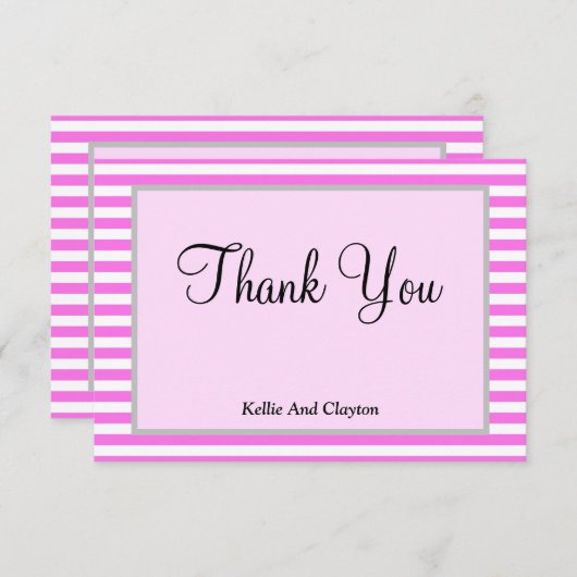 Gerahmt Rosa/weiße Streifen Danke Karte (Vorne/Hinten)
