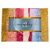 Gerahmt Royal Monogram Golden Glitzer Pink VIP Große Geschenktüte (Vorderseite)