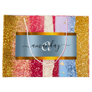 Gerahmt Royal Monogram Golden Glitzer Pink VIP Große Geschenktüte