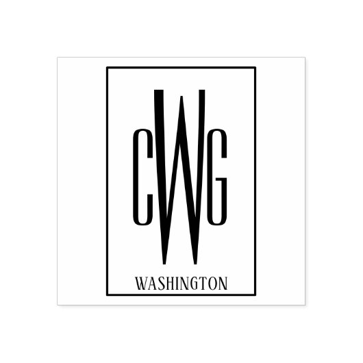 Gerahmt Simple 3 Initial Letter Monogram Name #4 Gummistempel (Prägung)