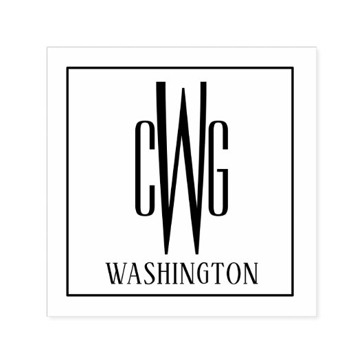 Gerahmt Simple 3 Initial Letter Monogram Name #4SQ Permastempel (Design)