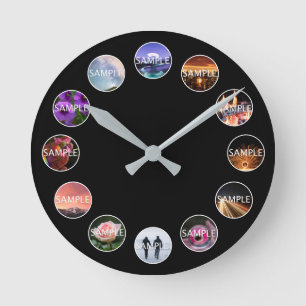 Gerahmte 12-Foto-Uhr in benutzerdefinierten Weiß  Runde Wanduhr