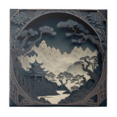Gerahmte 3D-Chinesische Landschaft Grau Tile Fliese (Vorderseite)