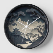 Gerahmte 3D-Chinesische Landschaft Grau-Wand-Uhr Uhr (Vorderseite)