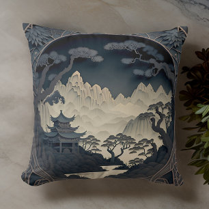 Gerahmte 3D Chinesische Landschaft Gray Throw Kiss Kissen